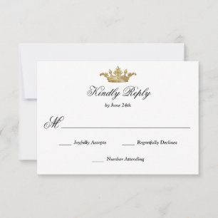 Koninklijke Gouden Kroon Elegante Klassieke Callig RSVP Kaartje