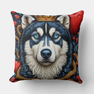 Koninklijke Husky in Kroon 🐺👑 Majestueuze Hond E Kussen
