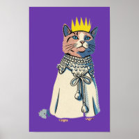 Koninklijke Kat in Kroon en Robe Vintage Pop Art G