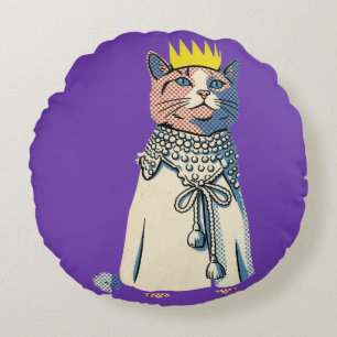 Koninklijke Kat in Kroon en Robe Vintage Pop Art G Rond Kussen