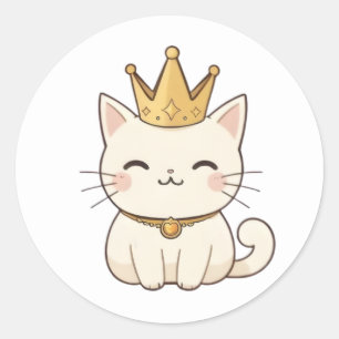 Koninklijke Kat met Gouden Kroon Kawaii-ontwerp Ronde Sticker