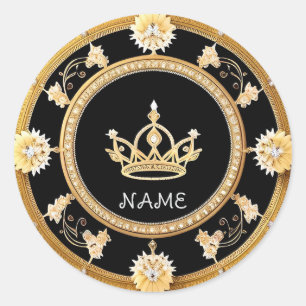 👑 Koninklijke Kroon Aangepaste Naam 👑 Ronde Sticker