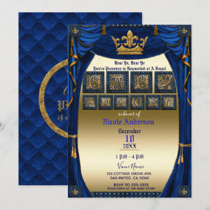 Koninklijke Kroon Blauw & Goud Prince Baby Shower Kaart
