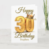 Koninklijke kroon en gouden accenten 30e verjaarda kaart (Voorkant)
