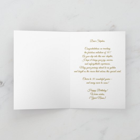 Koninklijke kroon en gouden accenten 30e verjaarda kaart (Binnen)