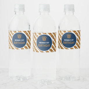 Koninklijke kroon verjaardagsfeest Navy blauw goud Waterfles Etiket