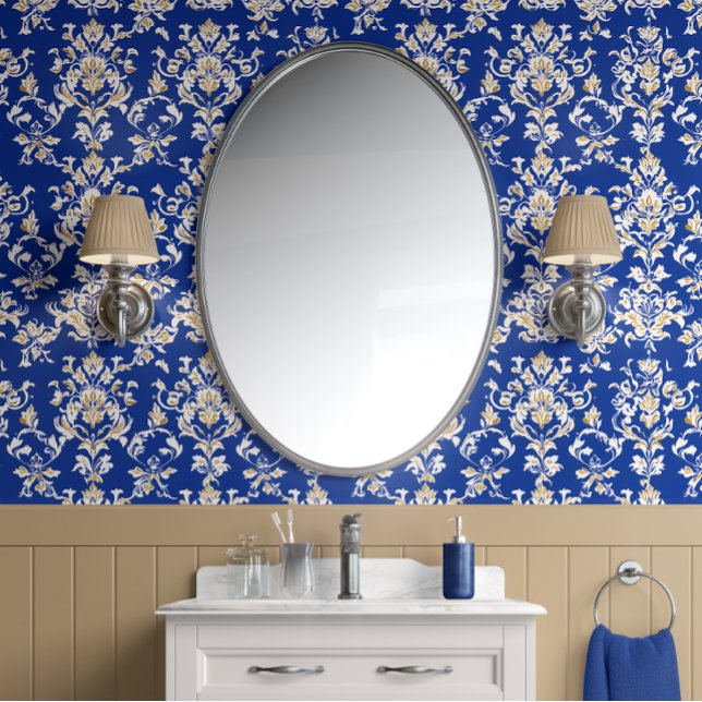 Koninklijke Majesteit – Kobalt Blauw, Goud, Wit –  Behang (Regal Elegance Peel and Stick Wallpaper )