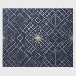 Koninklijke Marine Blauw en Goud Art Deco Geometri Cadeaupapier