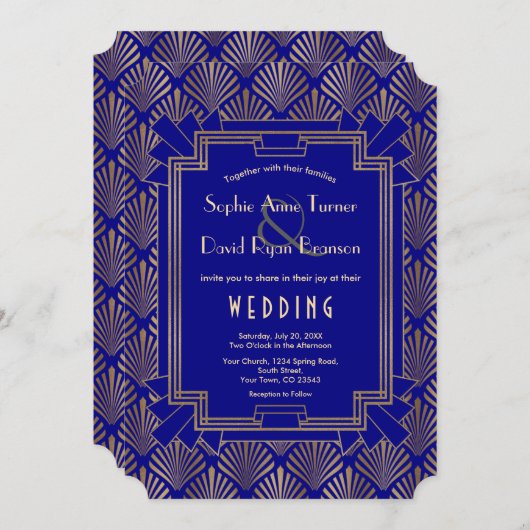 Koninklijke Marine Blauw Goud Great Gatsby Art Dec Kaart (Voorkant / Achterkant)