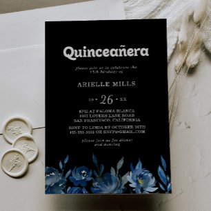 Koninklijke Marine Blauwe Bloemige Quinceañera Kaart