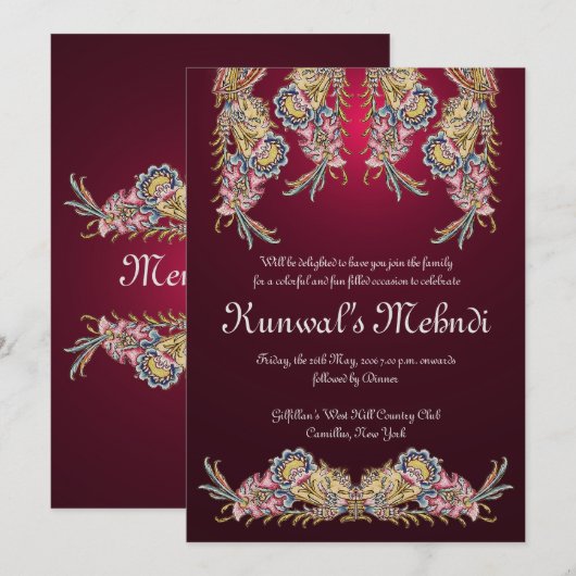 Koninklijke Mehndi-uitnodiging Kaart (Voorkant / Achterkant)