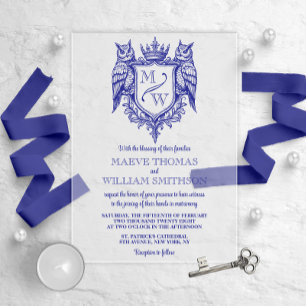 Koninklijke Monogram Trouwuitnodiging met Uilswape Acryl Uitnodigingen