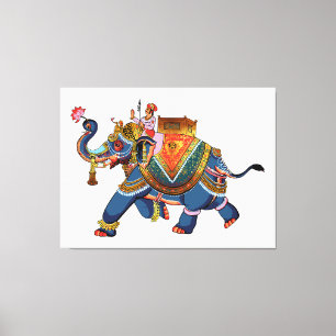 Koninklijke Olifant Reis: Indiase Folkloristische Canvas Afdruk