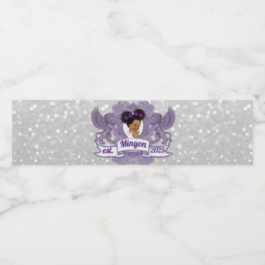 Koninklijke Paarse Afro Princess | Paars- & witesu Waterfles Etiket (Enkel label)