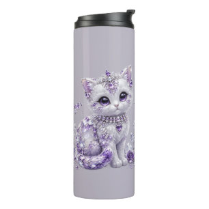 Koninklijke Paarse Gejewelde Kitten Fantasie Thermosbeker