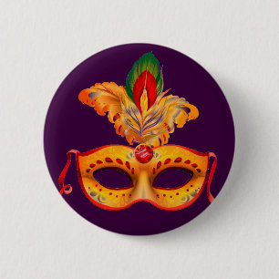 Koninklijke paarse maskermaskers mardi gras ronde button 5,7 cm