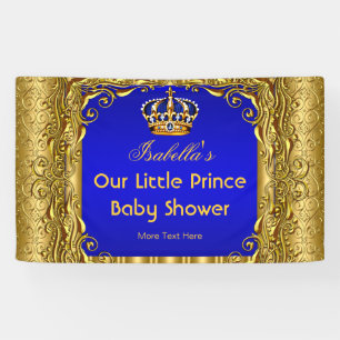 Koninklijke Prins Baby Shower Blauwe Gouden Kroon  Spandoek