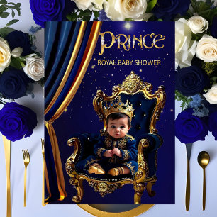 Koninklijke Prins Baby Shower Blauwe Gouden Stoel Kaart