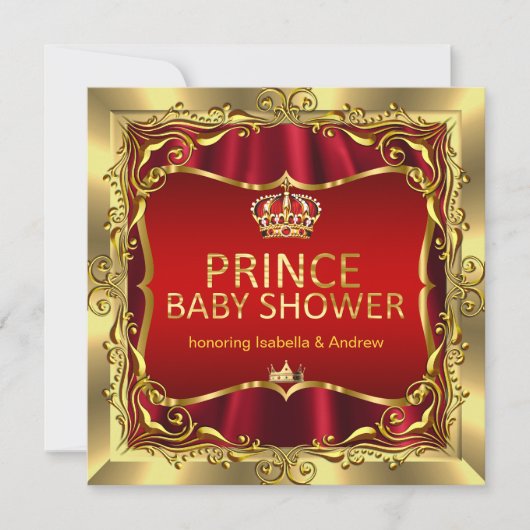 Koninklijke Prins Baby Shower Jongen Rood Goud Uit Kaart (Voorkant)