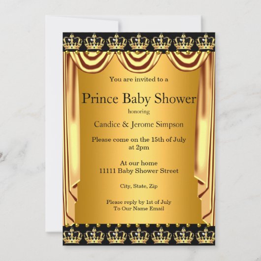 Koninklijke Prins Baby Shower Zwart Goud Etnische Kaart (Achterkant)