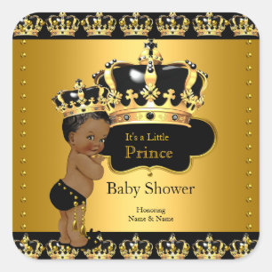 Koninklijke Prins Baby Shower Zwart Goud Etnische Vierkante Sticker