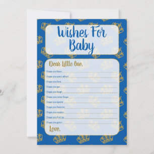 Koninklijke Prins wenst Baby shower blauw Kaart