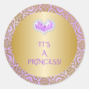 Koninklijke Prinses Lilac & Gouden Diamanten Hart  Ronde Sticker