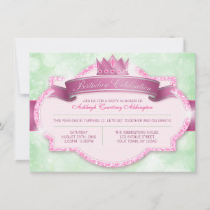 Koninklijke prinses Pink Glitter Girls Birthday Pa Kaart