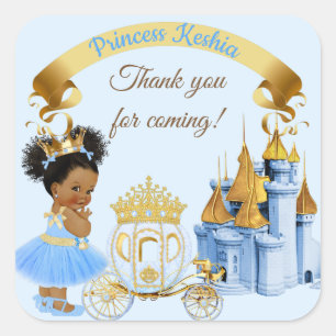 Koninklijke Prinsessen Kasteel Koets Blauw Goud Me Vierkante Sticker