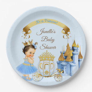 Koninklijke Prinsessen Kastel Koets Blauw Goud Mei Papieren Bordje