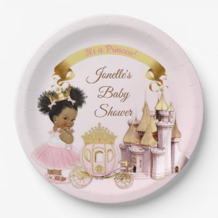 Koninklijke Prinsessen Kastel Koets Roze Goud Meis Papieren Bordje