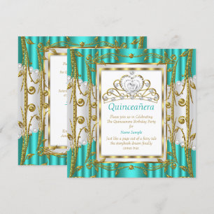 Koninklijke Quinceanera 15e Teal Jade Goud Witte T Kaart