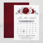 Koninklijke Rood Witte Zilveren Metallic Bloemige  Save The Date (Voorkant / Achterkant)
