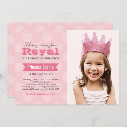 Koninklijke Roze Princess Girl Foto Birthday Party Kaart (Voorkant / Achterkant)