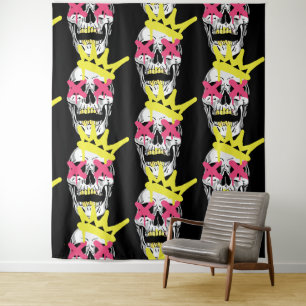 Koninklijke Schedel: Roze X-Oog Kroon Kunst Wandkleed