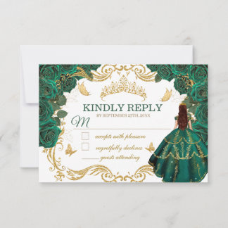 Koninklijke Smaragdgroene Gouden Quinceañera-react Notitiekaartje