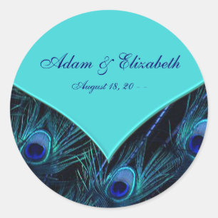Koninklijke Teal Blauwe Pauw Huwelijk Ronde Sticker