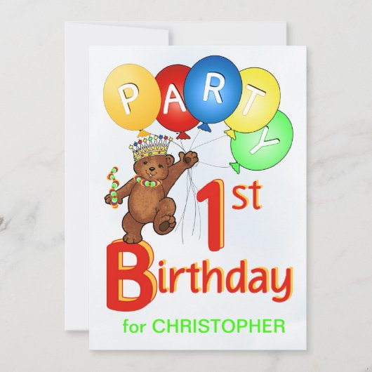 Koninklijke Teddy Bear 1e verjaardag Kaart (Voorkant)