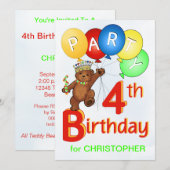 Koninklijke Teddy Bear 4e verjaardag Kaart (Voorkant / Achterkant)