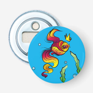 Koninklijke vis met gouden kroon button flesopener
