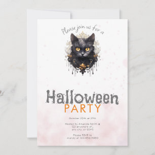 Koninklijke Zwarte Kat Rhinestones Halloween Feest Kaart