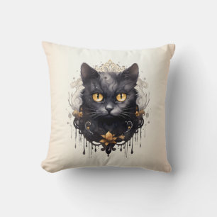 Koninklijke Zwarte Kat Rijnstenen Goud Halloween Kussen