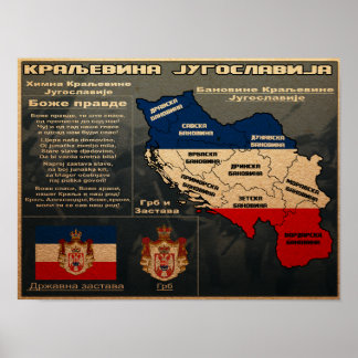 Koninkrijk Joegoslavië Vlag Kaart Poster