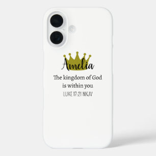 Koninkrijk van God Bijbelvers Naam en Kroon Wit iPhone 16 Hoesje