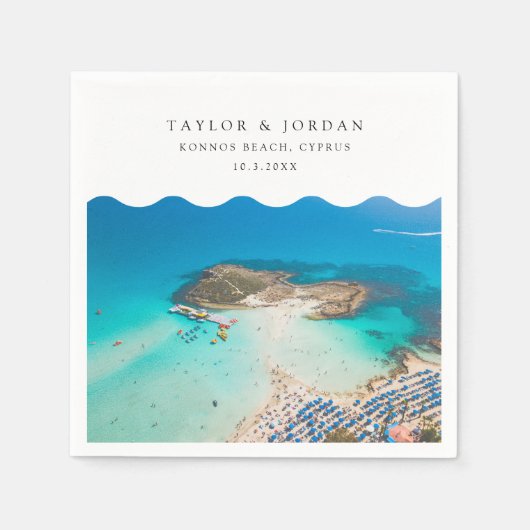 Konnos Beach Bruiloft Aangepaste Cocktail servet (Voorkant)