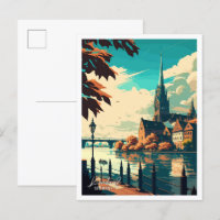 Konstanz Duitsland vintage reisillustratie