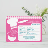 Kook verjaardagsfeestje recept roze kaart (Staand voorkant)