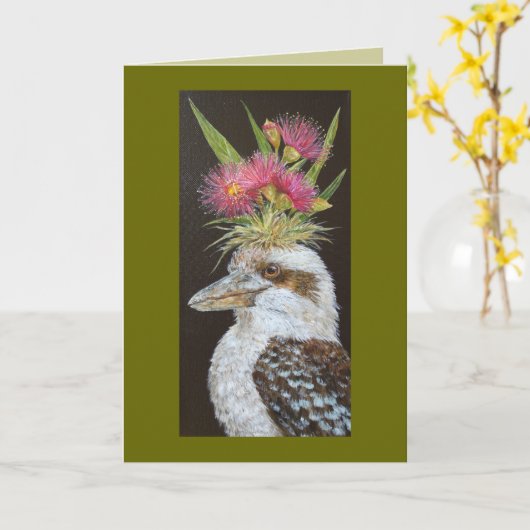 kookaburra avec carte eucalyptus (Fleur jaune)