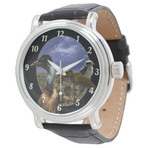 Kookaburra, Emu, Australisch landschap, Horloge