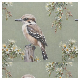 Kookaburra en bloeiende eucalyptus, stof